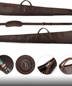TOURBON Leather Gun Case for Rifles Shotgun, 52 inches Rifle Bag with Pocket, Padded Shotgun Slip with Shoulder Strap 2