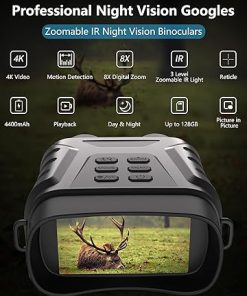 Night Vision Goggles, 4K Night Vision Binoculars Gift for Men Adult, 3″ Large Screen, 8X Digital Zoom, Adjustable IR Light, Viewing up to 650FT in Total Darkness, 32GB Card for Camping, Hunting 2