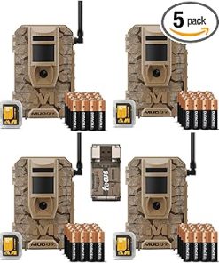 Mitigator 2.0 24MP Cellular Camera Combo with 720p Video and Versatile Mounting (Brown, 4-Pack) Bundle with All-in-One High Speed Card Reader (5 Items)