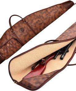 TOURBON PU Leather Rifle Case with Pocket, 46 inches Gun Bag for Rifle with Ammo Holder Shoulder Strap