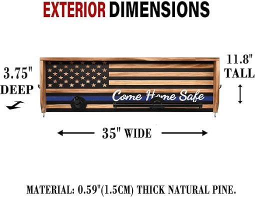 PINKBlUE Personalized Customization Wall Mounted Tactical Duty Gear Rack with Police Flag Law Enforcement Organizer & Storage Shelf - Wood Color - Image 2