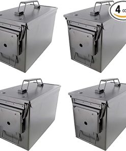 Ammo Storage Box 4 Pack – Black .50 Caliber Ammunition Flip Top Lockable Storage Box – Waterproof Metal Military Ammo Can Container – Airtight Latching Dry Bullet Case Steel Field Box