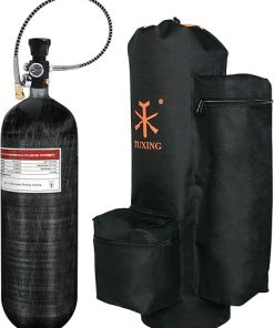 TUXING 4500psi 6.8L/414ci Carbon Fiber Paintball HPA Air Tank with PCP Air System Dual Gauge Valve and Carrier Bag