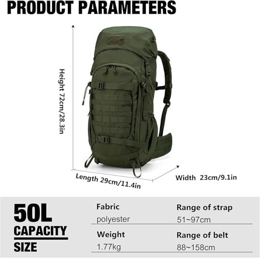 Mardingtop 50L Hiking Backpack+ Molle Tactical Utility Pouch - Image 2
