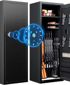Upgraded Large Gun Safe for 10-14 Rifles – Biometric Fingerprint Access, Removable Shelves & Pistol Storage for Home Security.