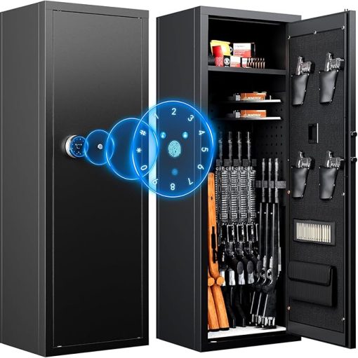Upgraded Large Gun Safe for 10-14 Rifles - Biometric Fingerprint Access, Removable Shelves & Pistol Storage for Home Security.