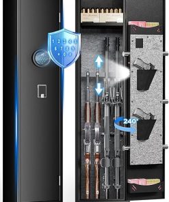 2-4 Gun Safe for Rifles & Pistols, Quick Access Electronic Locking Gun Cabinet with 240° Wide-Access Door, Removable Gun Rack & Anti-Theft System- Home/Office/RV Use for Rifles and Shotguns-1.75