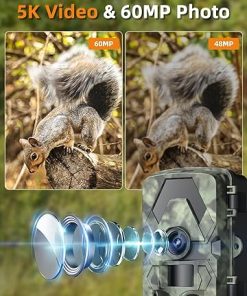Trail Camera, 5K 60MP Game Camera with No Glow Night Vision, 150°Wide-Angle, 0.05s Trigger Speed Motion Activated IP66 Waterproof for Wildlife Scouting, Home Security, Green 2
