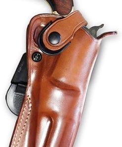 Premium Leather Paddle Holster OWB with Retention Strap Fits Pietta 1858, 44 Caliber Remington Sheriff 5.5” Octagon Barrel, Black Powder Revolver, Right Hand Draw, Brown Color #1579#