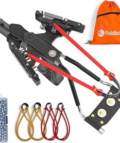Goldboy Professional Slingshot with Red Beam Sight, Wrist Rocket Slingshot with Flashlight, Hunting & Shooting Slingshot with 4 Rubber Bands Replacement and 220 Ammo for Adults (Upgrade, Black)