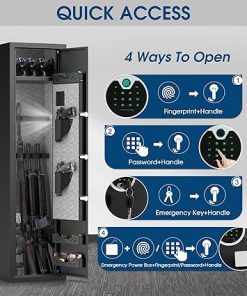 Gun Safe, 4-5 Large Gun Safe for Home Rifle and Pistols, Fingerprint Long Gun Cabinet with Dual Alarm and Mute Function, Gun Safe for Shotguns Built-in Removable Shelf 2