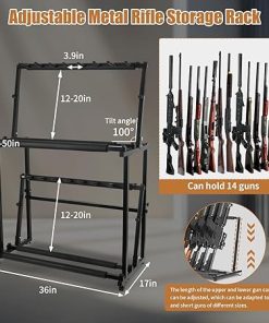 Multi Gun Rack, Folding 14 Gun Standing Floor Gun Display Rack, Upgraded Rifle Rack Standing, Height Adjustable Metal Rifle Storage Holder with Soft Sponge, Detachable Into Two Separate Gun Mounts. 2