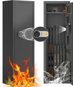 10-14 Gun Safe, Quick Access Rifle & Shotgun Cabinet with Digital Keypad, 3 Adjustable Gun Racks, Handgun Pockets, Secure Storage for Home Defense
