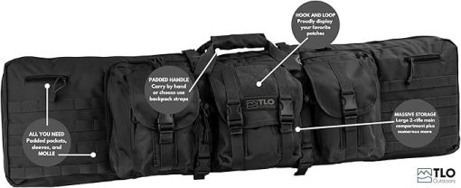 TLO Outdoors Double Rifle Gun Case - Soft Range Bag - Room for Two Rifles, Shotguns, and Storage for Pistols, Handguns, Firearm Accessories and Equipment with Shoulder Straps - Image 2