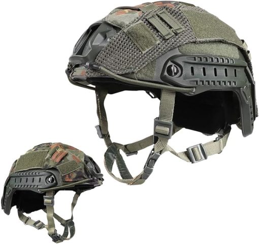 Adjustable Tactical Helmet with Helmet Cover, PJ Type Tactical Multifunctional Protective NVG Mount for Cosplay Hunting Shooting