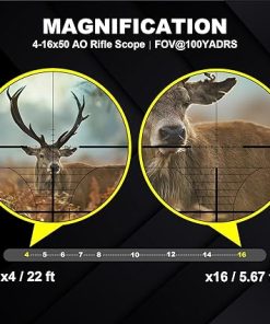 4-16×50 AO Rifle Scope, Second Focal Plane Gun Scopes, Fully Multi-Coat HD Lenses, Front Parallax Adjustment with Red/Green Dual Illuminated 2
