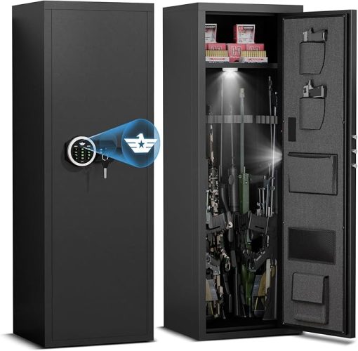 6-8 Rifle Gun Safe for Shotguns, Large Unassembled Gun Safe for Home Rifle and Pistols with Dual Alarm and Mute Mode, Long Gun Cabinet for Rifles with Touchscreen Pad, Removable Shelves