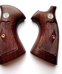 BMPL Hardwood K/L Frame Square Butt Revolver Handgun Grips Hardwood Finger Groove Checkered Handcraft Handmade Deluxe #KS089