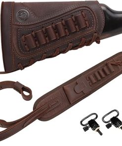 Leather Rifle Buttstock Pouch Ammo Holder and Rifle Sling Shell Holder Cartridge for .308 .30-06, .45-70, 44Mag Henry 7MM