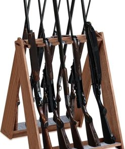 Barydat Wooden Standing Gun Racks Portable 10 Gun Weatherproof Gun Storage Rack Easy to Assembly Rifle Display Stand for Floor Pistol Camp, 23 x 25 x 22 Inches