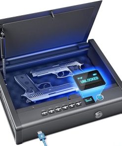 Gun Safe,Biometric Gun Safes for Pistols with 36 Months Standby Time,Handgun Safe for Storage in Drawers/Wall-Mounted/Bedside/Car,Quick Access to Unlock with Fingerprint (VFM-22 OLED+)