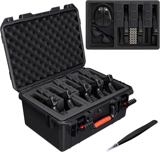 CVLIFE Gun Case for Handguns, 18" Pistol Case Holds 5 Handguns & 12 Magazines & 31 Bullets, Heavy Duty TSA Approved Firearm Travel Case, Waterproof Shockproof Pre-cut Multi Pistol Cases with Tweezers