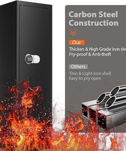 8 Fireproof Gun Safes for Shotguns, 70Lb Heavy Duty Anti-Theft Gun Safes for Home Rifle and Pistols, Long Gun Safe with Lock Compartment, Dual Alarm & 3 Handgun Pocket 2