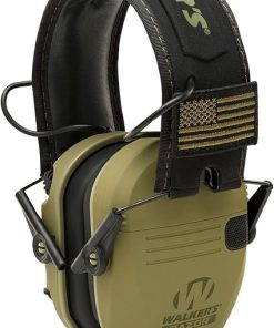 Razor Slim Electronic Hearing Protection Muff with Noise Reduction (OD Green Patriot) Bundle with Safety Glasses Case, and Protection Glasses (3 Items) 2