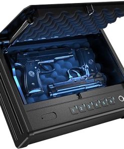 handgun safe for 2 Pistols with Interior light, Safe box for Cloakroom Bedroom Nightstand and Car, Black 2