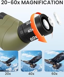 20-60×80 Spotting Scopes for Bird Watching, BAK4 Waterproof Spotting Scope for Target Shooting Wildlife Viewing Hiking Camping, HD Spotter Scope with Tripod Smartphone Holder and Carrying Bag 2