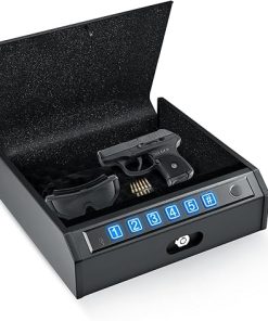 ADIMO Biometric Pistol Safe, Compact Fingerprint Gun Lock Box with Fast Access Keypad & Keys, Quiet Mode, Soft Foam Interior, Childproof and Secure for Home or Bedroom Use