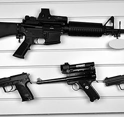 Gun Storage Solutions Slatwall Horizontal Display Cradles and Sniper Pistol Hooks – 10 Pack of Each