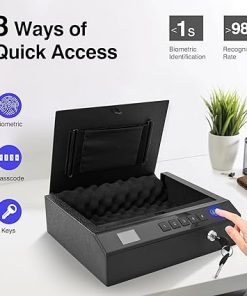 Biometric Gun Safe for Handgun with LCD Display of Temperature Humidity, Fingerprint Quick Access Pistol Safe with USB C Port, 12.6″x 10.24″x 3.15″, Black 2