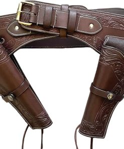 Brown Western Handmade Leather Gun Holster with Belt, Double Rig, Western Gun Double Rig, Revolver Holster