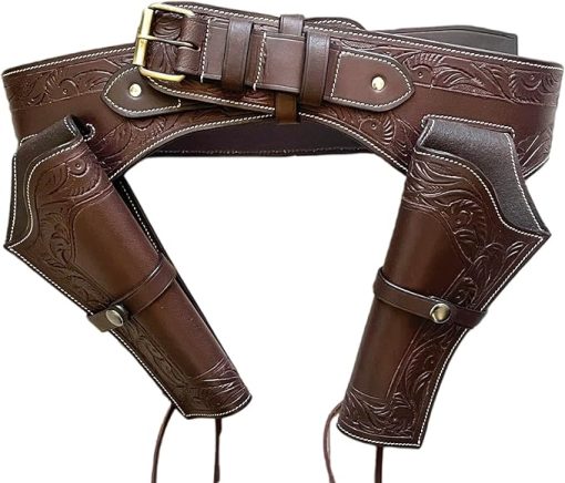 Brown Western Handmade Leather Gun Holster with Belt, Double Rig, Western Gun Double Rig, Revolver Holster