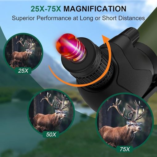25-75x85 UHD Spotting Scope with Tripod Carrying Bag & Upgraded Phone Adapter - Super Bright BAK4 Prism Waterproof Spotting Scopes for Target Shooting, Hunting, Bird Watching, Wildlife Viewing - Image 2