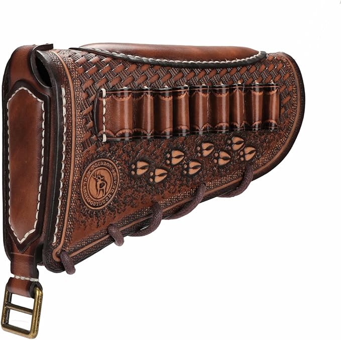 TOURBON Vintage Leather Rifle Cheek Rest Pad with Matched Sling, No Drill/No Mounts Needed, Recoil Pad Shell Holder Hunting Strap 2 TOURBON Vintage Leather Rifle Cheek Rest Pad with Matched Sling, No Drill/No Mounts Needed, Recoil Pad Shell Holder Hunting Strap - Image 2