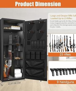 30 Gun Safe, Large Rifle Safe for Rifle and Shotgun/Rifle Pistol Rack/Storage Pocket/Removable Shelf/Silent Mode/External Battery/LED/Key,180° Open Door Panel Organizer Long GunSafe(Large Version) 2