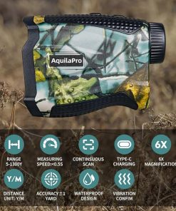 Hunting Range Finder, Type-C Recharging, 1300 Yd, Camo Pattern, 6X Magnification, Distance/Angle/Speed/Scan Multi Functional Waterproof Laser Range Finder with Case 2