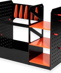 Play Platoon Storage Rack for Nerf Gun Storage & Nerf Accessories, Sturdy Wood Construction, Dart Holder & 6 Toy Gun Holder for Wall with Pegboard Wall Organizer – Includes 20 Pegs