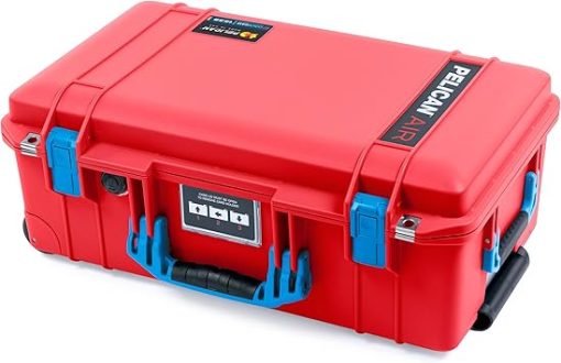 Pelican Air 1535 Carry-on Case by ColorCase - Red - Medium Size Waterproof Case (Case Only) - Blue Handles & Latches - Image 2