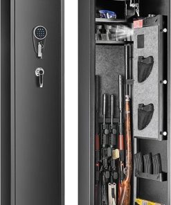 VEVOR 7-8 Rifles Gun Safe, Rifle Safe with Digital Keypad & Lock, Gun Storage Cabinet with Built-in Storage Locker, Removable Storage Shelf for Home Long Gun and Pistols