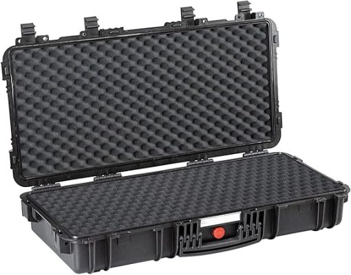 RED by EXPLORER Hard Rifle Case, Waterproof Short-barreled Rifle (SBR) Case with Double Egg Foam Layers and US Flag Print Lid, 31" long, Black, Made in Italy