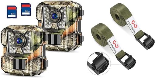 WOSPORTS Mini Trail Camera 2 Pack 24MP 1080P HD with 32GB SD Cards and Nylon Fiber Deer Camera Straps