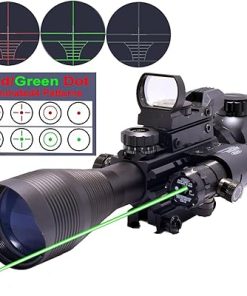 Rifle Optics Red Dot Laser 4-12×50 Illuminated Scope Combo with 4 Reticle Red Green Reflex Sight, Green Dot Laser Sight 2