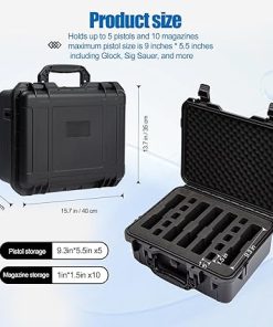 Hard Gu n Case 5 Pisto l and 8 Magazin e Pre-Cut Heavy Duty Waterproof CaseComes with sponge liner to Help Prevent 2