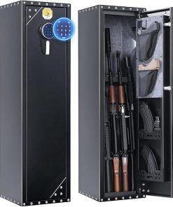 BlackSmith Gun Safe for Rifle Pistols Home Gun Rifle Safe with Keys Keypad Quick Access Handgun Safe Wall Mount Gun Cabinet with Door Panel Organizer 16 Gauge Alloy Steel