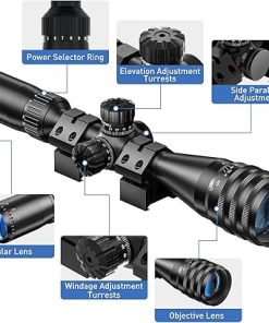4-16X44AO Rifle Scope with Locking Turret Sunshade,SFP,Red Green Blue Illumination Reticle and Side Focus Dial,Front Parallax Adjustment,Rifle Scopes for Hunting,Fits 20mm Free Mounts 2