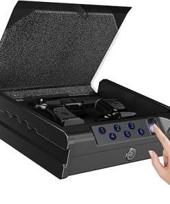 Biometric Handgun Safe with Fingerprint, Digital PIN and Key Access, 2 Gun Capacity,Hand Gun lock box for Car Cloakroom living room Bedroom and Nightstand,USB Power Backup.