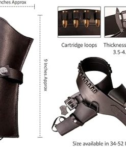 Hulara Western Gun Holster .45 Auto .45 ACP 44/45 Caliber Cowboy Cartridge Loops Holster for Revolver Full Grain Buff Leather Gun Holster with Belt for Men Shell Holder Dual Pistol Holster Belt 2